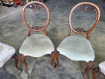 Six mix antique Edwardian balloon back dining chairs cabriole legs
