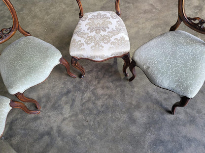 Six mix antique Edwardian balloon back dining chairs cabriole legs