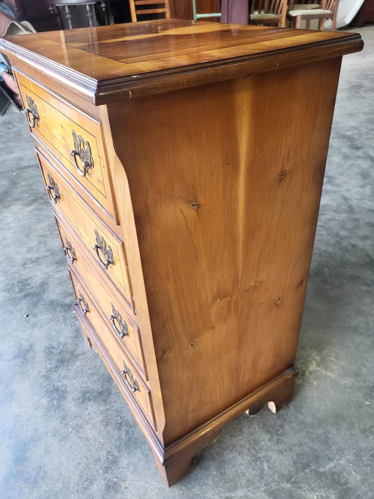 Small antique repro Yew side end chest of drawers