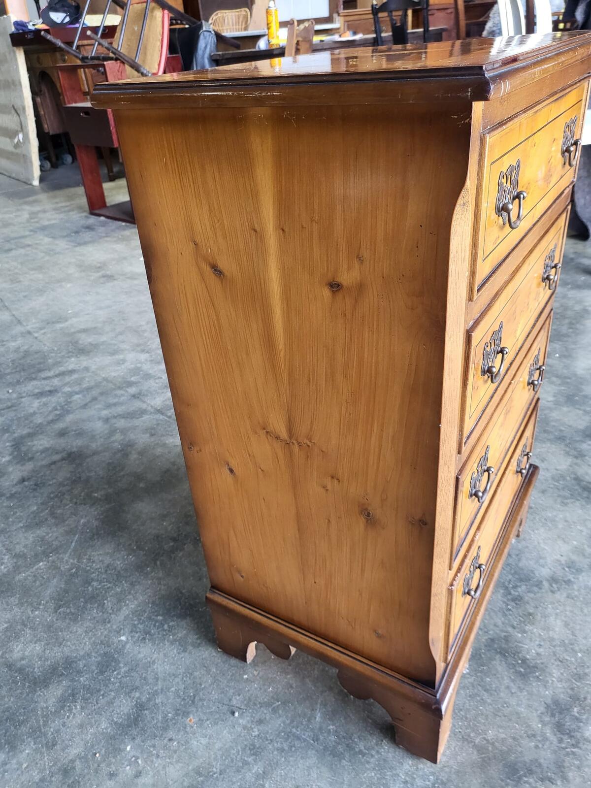 Small antique repro Yew side end chest of drawers