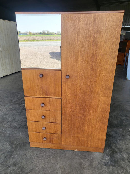 Small vintage wardrobe drawers shelves mirror cupboard
