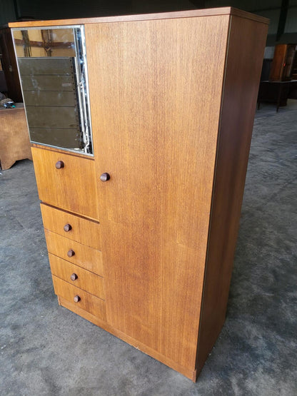 Small vintage wardrobe drawers shelves mirror cupboard