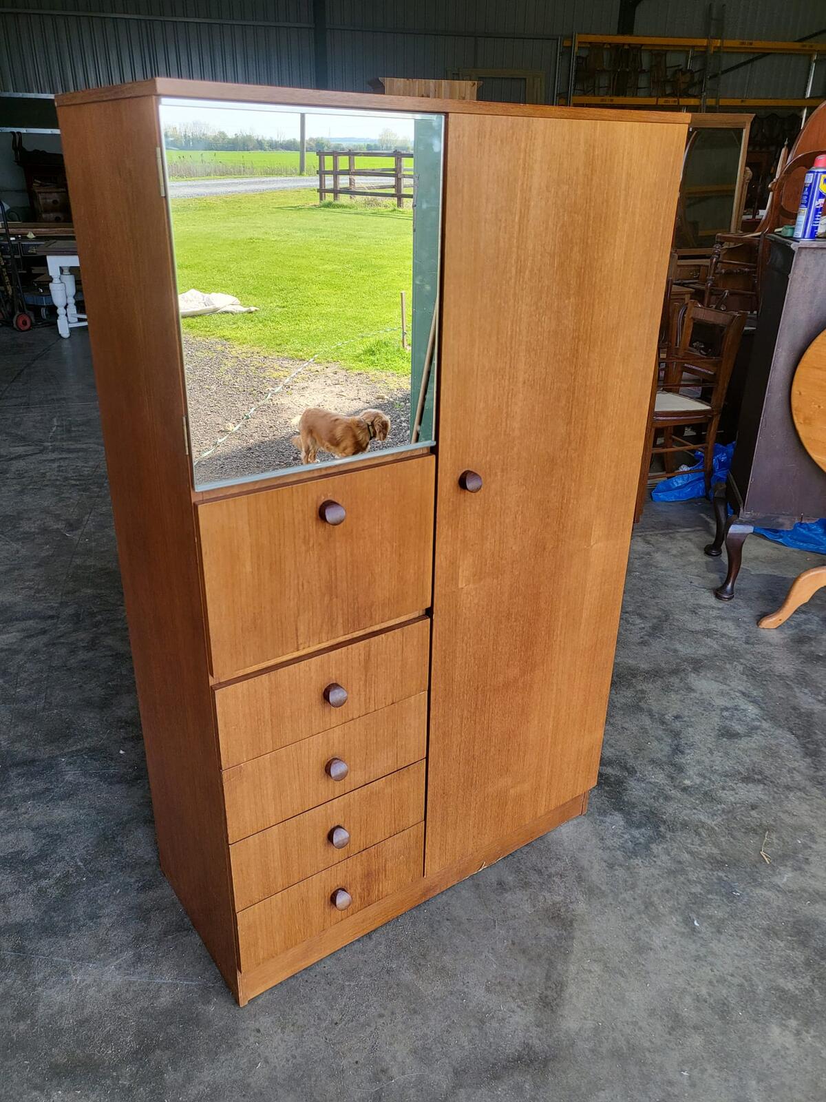 Small vintage wardrobe drawers shelves mirror cupboard