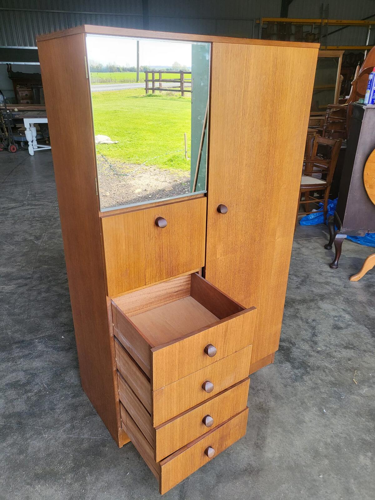 Small vintage wardrobe drawers shelves mirror cupboard