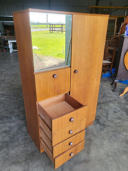 Small vintage wardrobe drawers shelves mirror cupboard