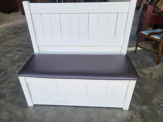 Small white high back storage bench hall seat