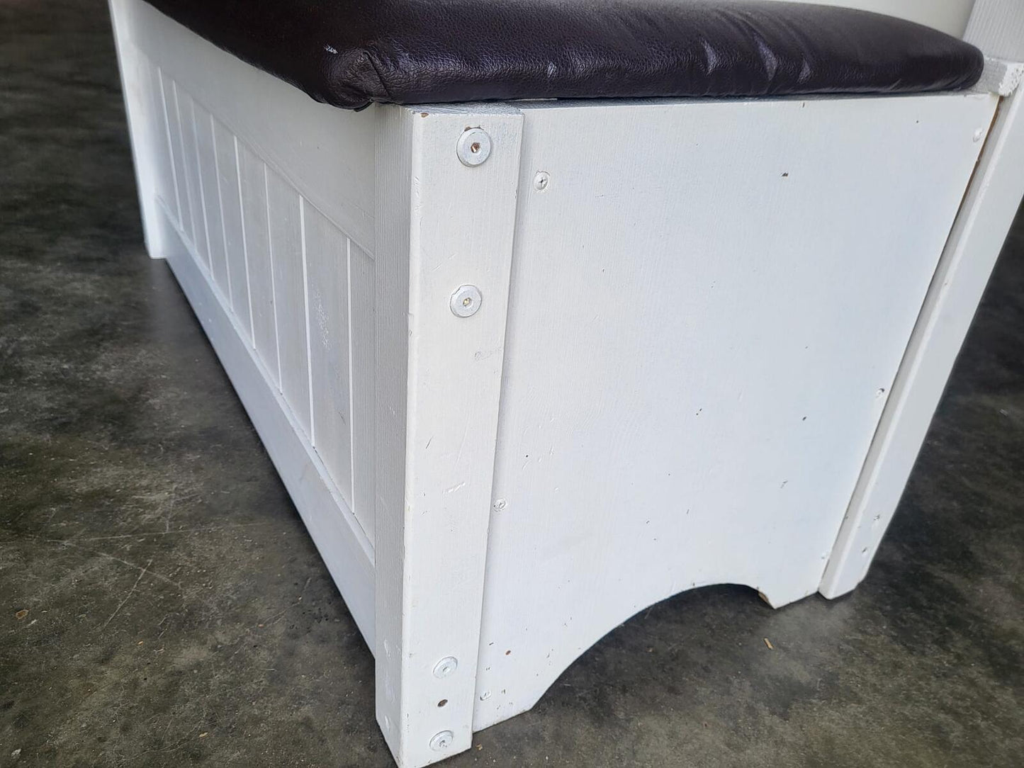 Small white high back storage bench hall seat