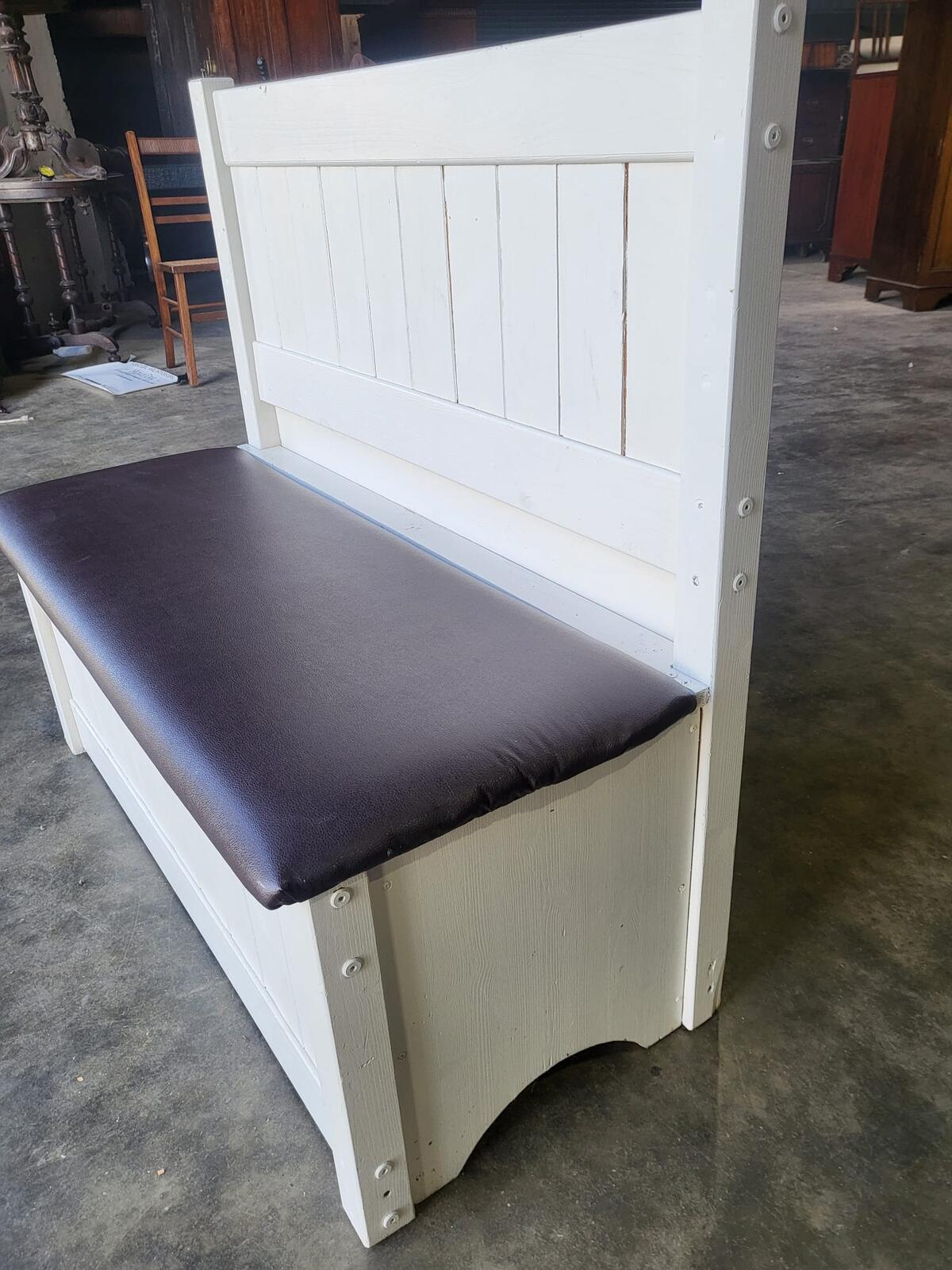 Small white high back storage bench hall seat
