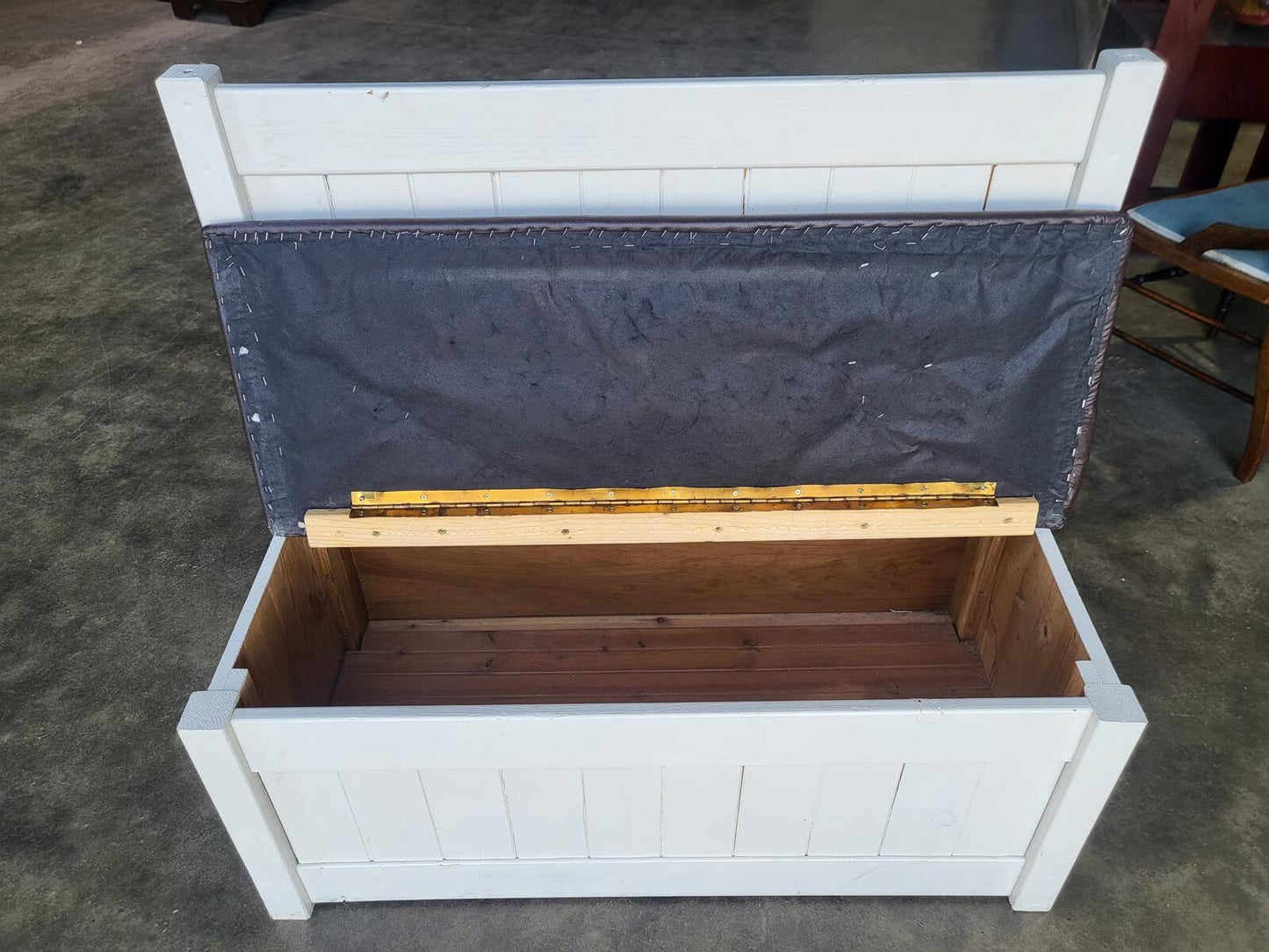 Small white high back storage bench hall seat