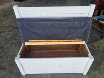 Small white high back storage bench hall seat