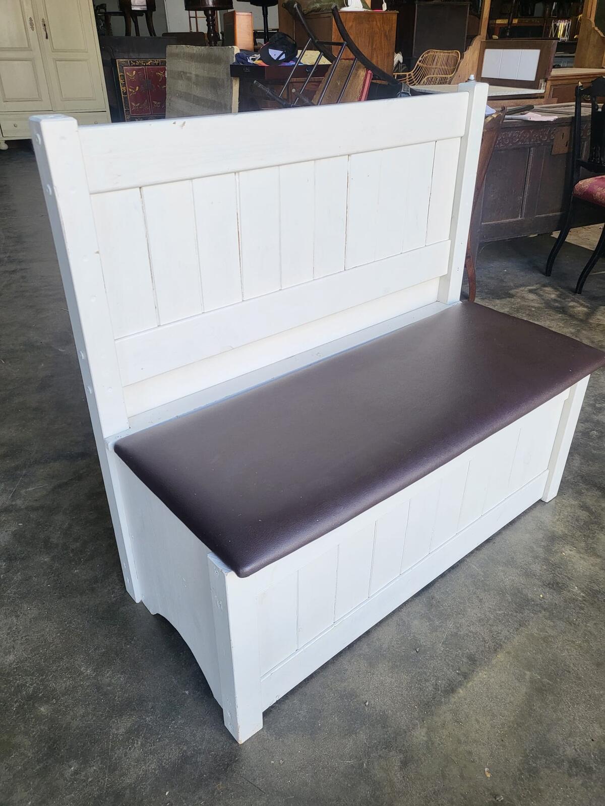 Small white high back storage bench hall seat