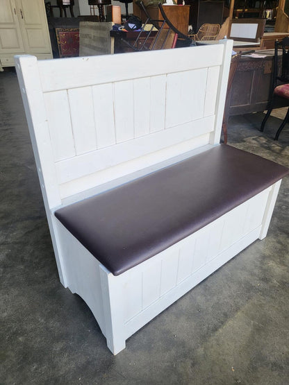 Small white high back storage bench hall seat