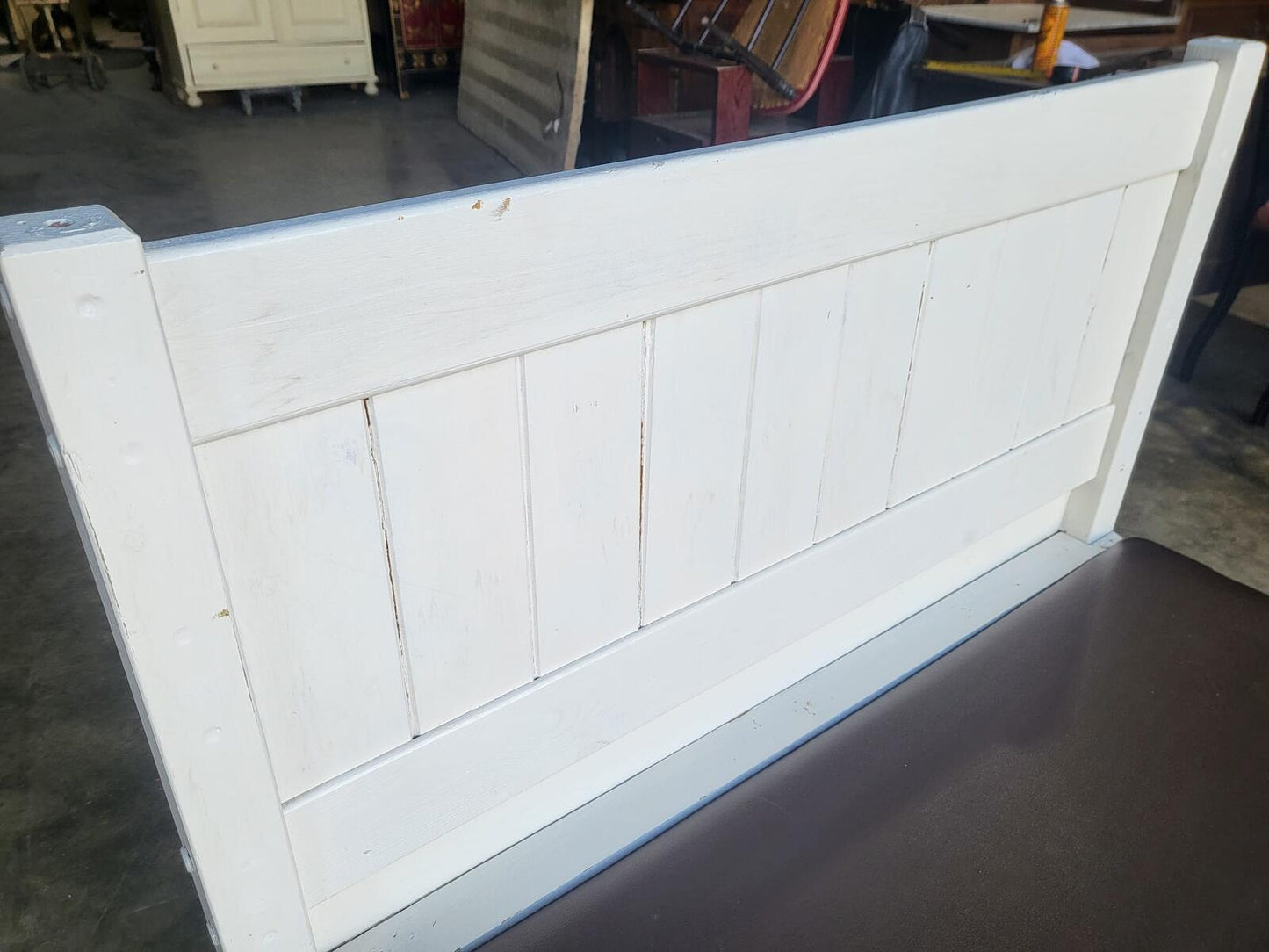 Small white high back storage bench hall seat