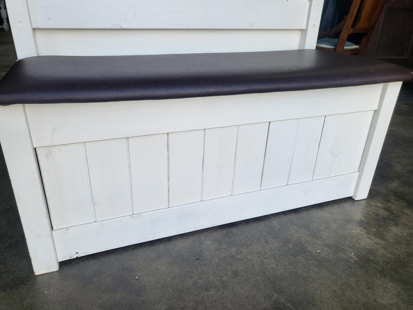 Small white high back storage bench hall seat