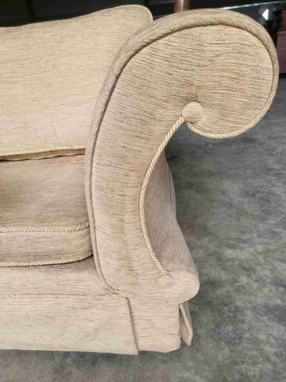 Sofa settee scrolled arms knoll type living room beige brown