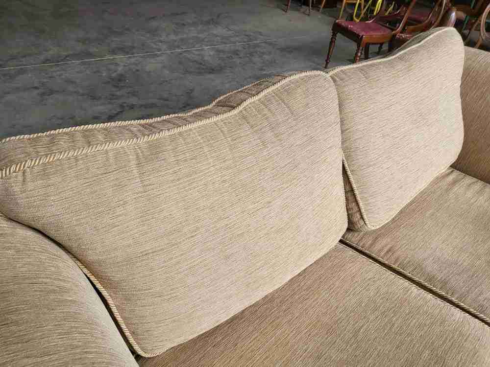 Sofa settee scrolled arms knoll type living room beige brown