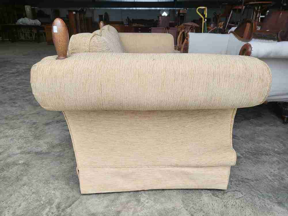 Sofa settee scrolled arms knoll type living room beige brown