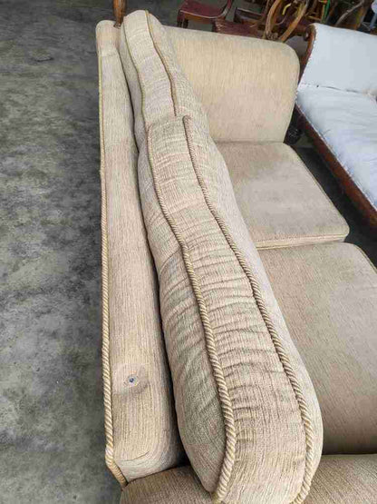 Sofa settee scrolled arms knoll type living room beige brown