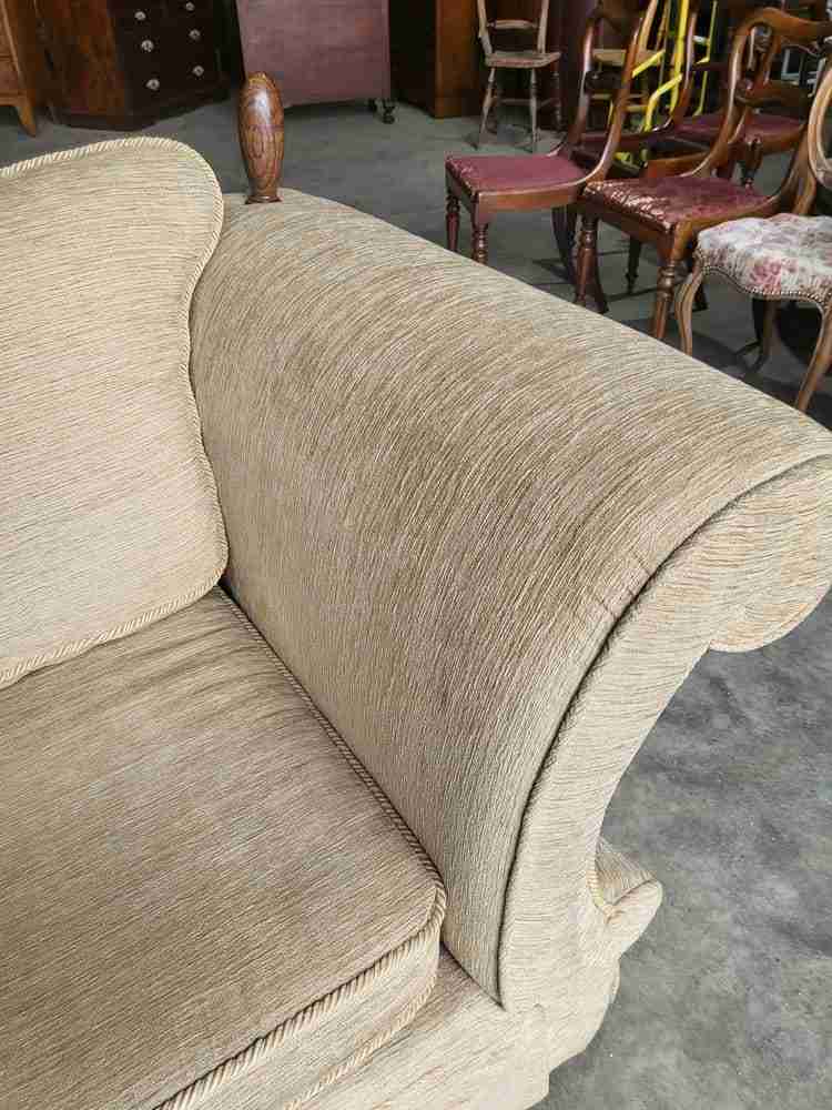 Sofa settee scrolled arms knoll type living room beige brown