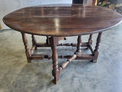 Antique solid oak gate leg drop leaf kitchen dining table seat 6