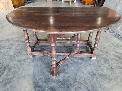 Antique solid oak gate leg drop leaf kitchen dining table seat 6