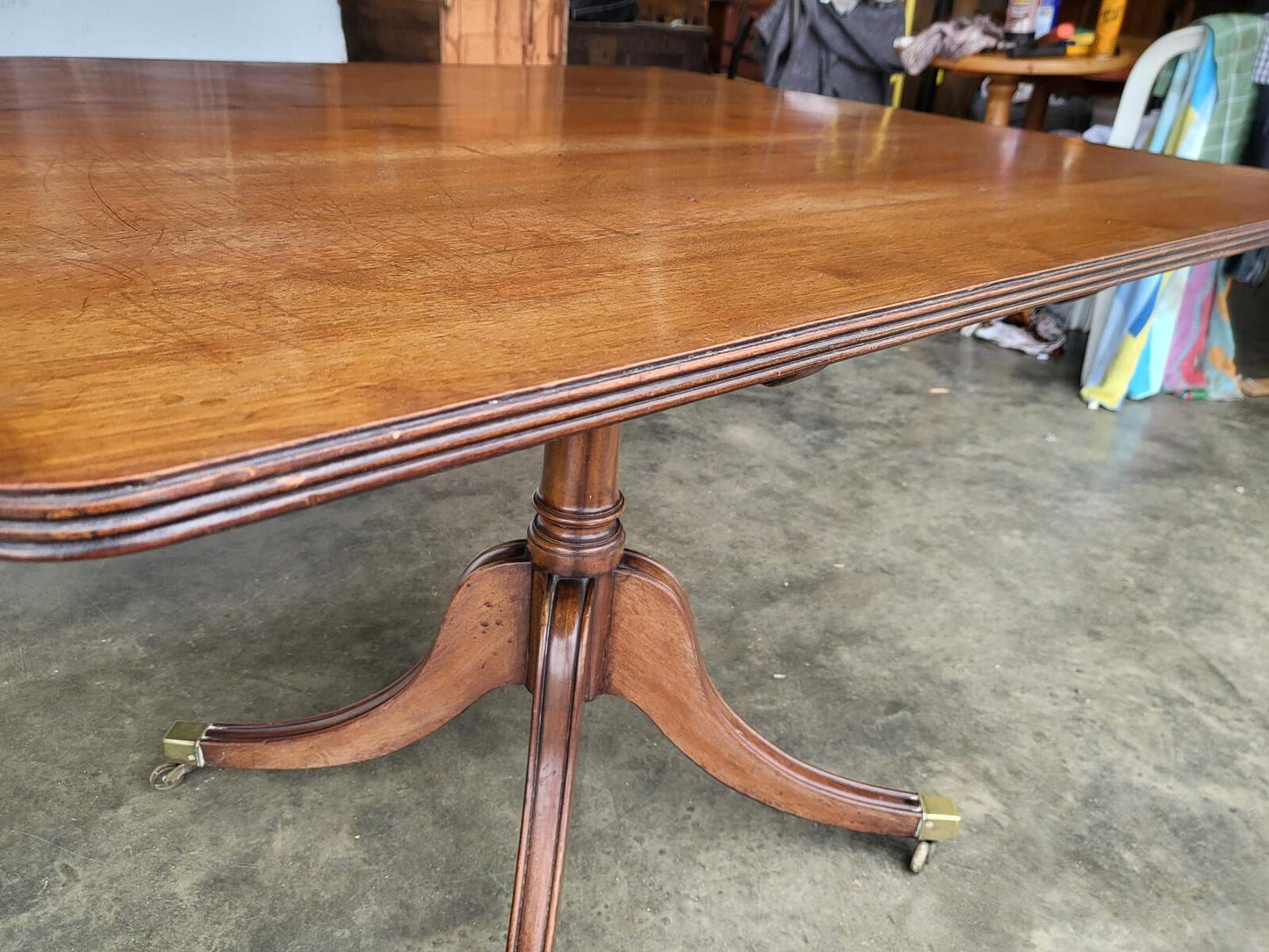Antique solid mahogany square pedestal dining table seat 4
