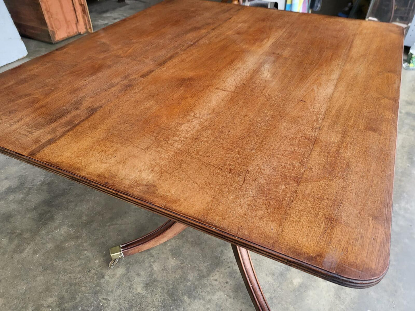 Antique solid mahogany square pedestal dining table seat 4