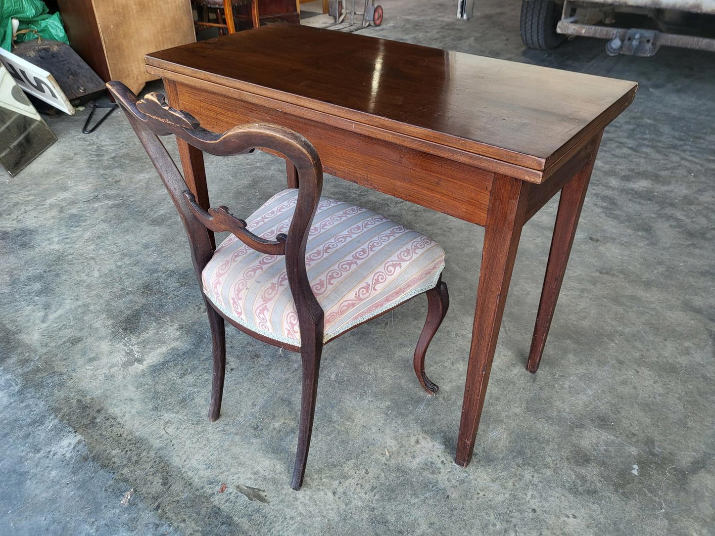 Antique square fold over dining work table desk seat 4