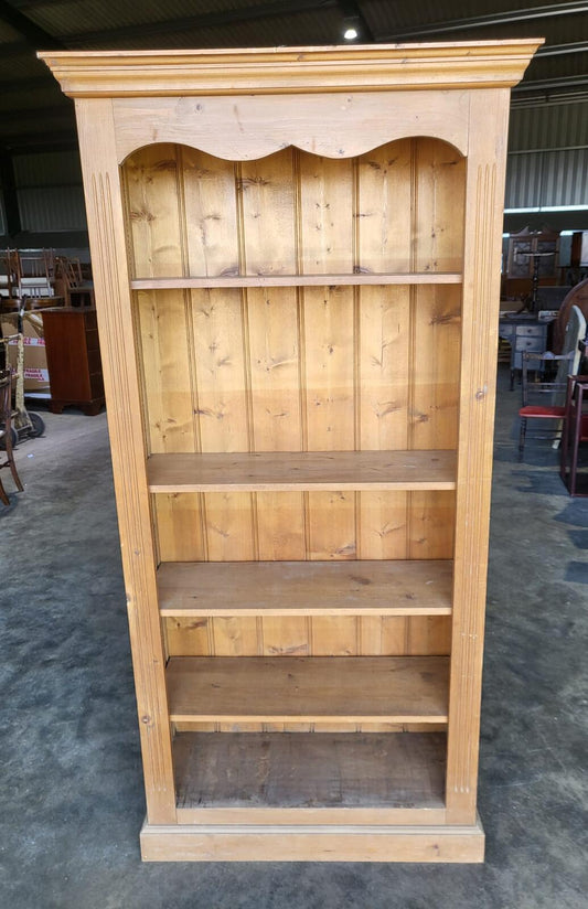 Tall pine open bookcase adjustable shelves cornice