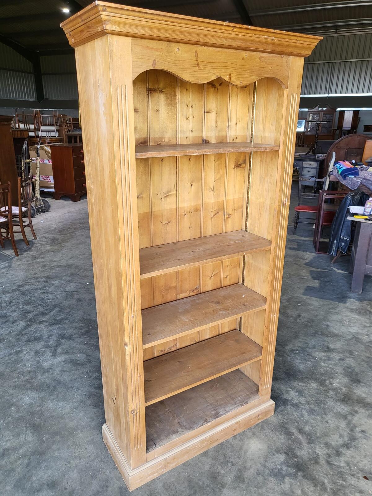 Tall pine open bookcase adjustable shelves cornice