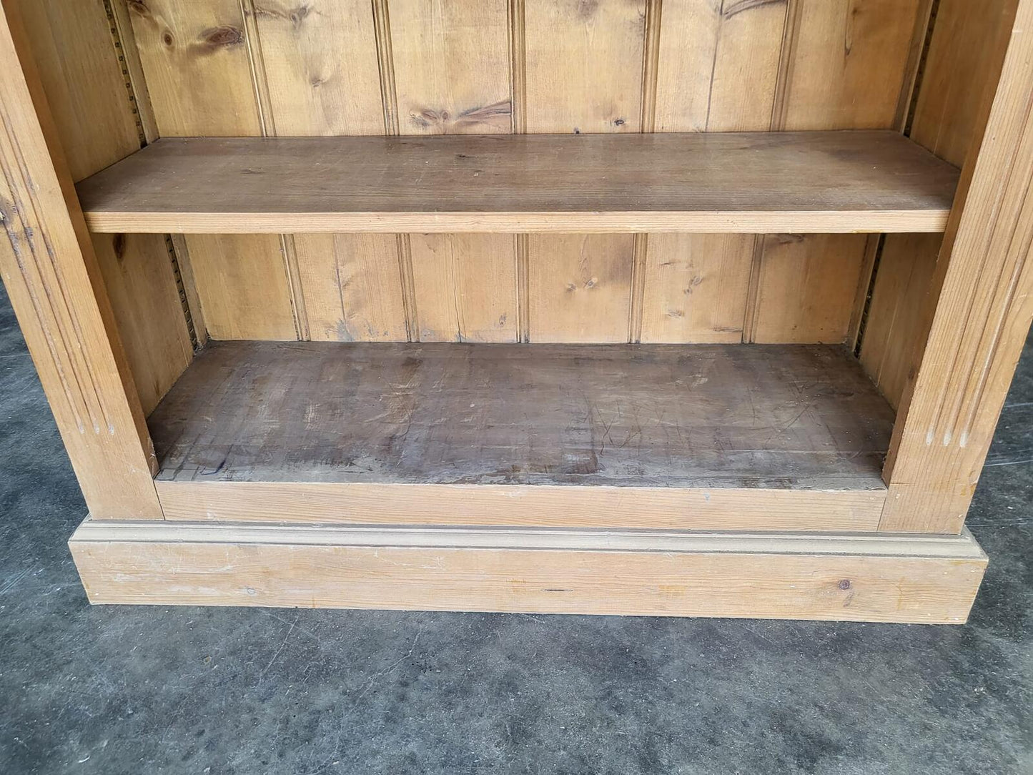 Tall pine open bookcase adjustable shelves cornice