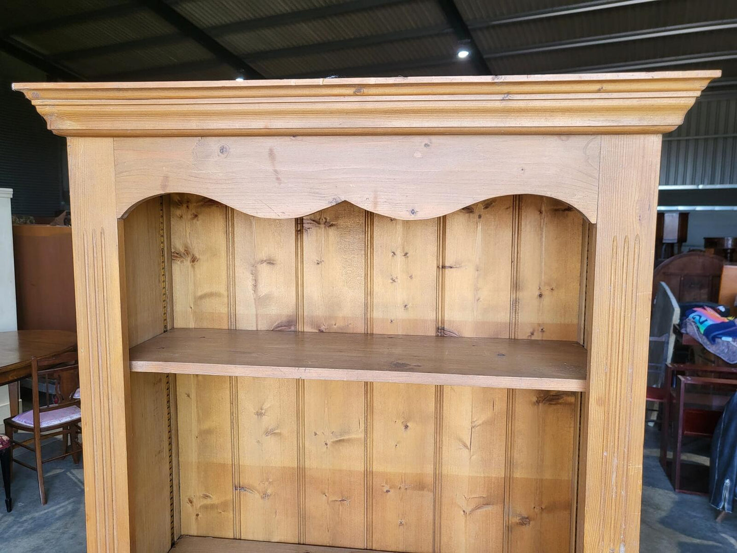 Tall pine open bookcase adjustable shelves cornice