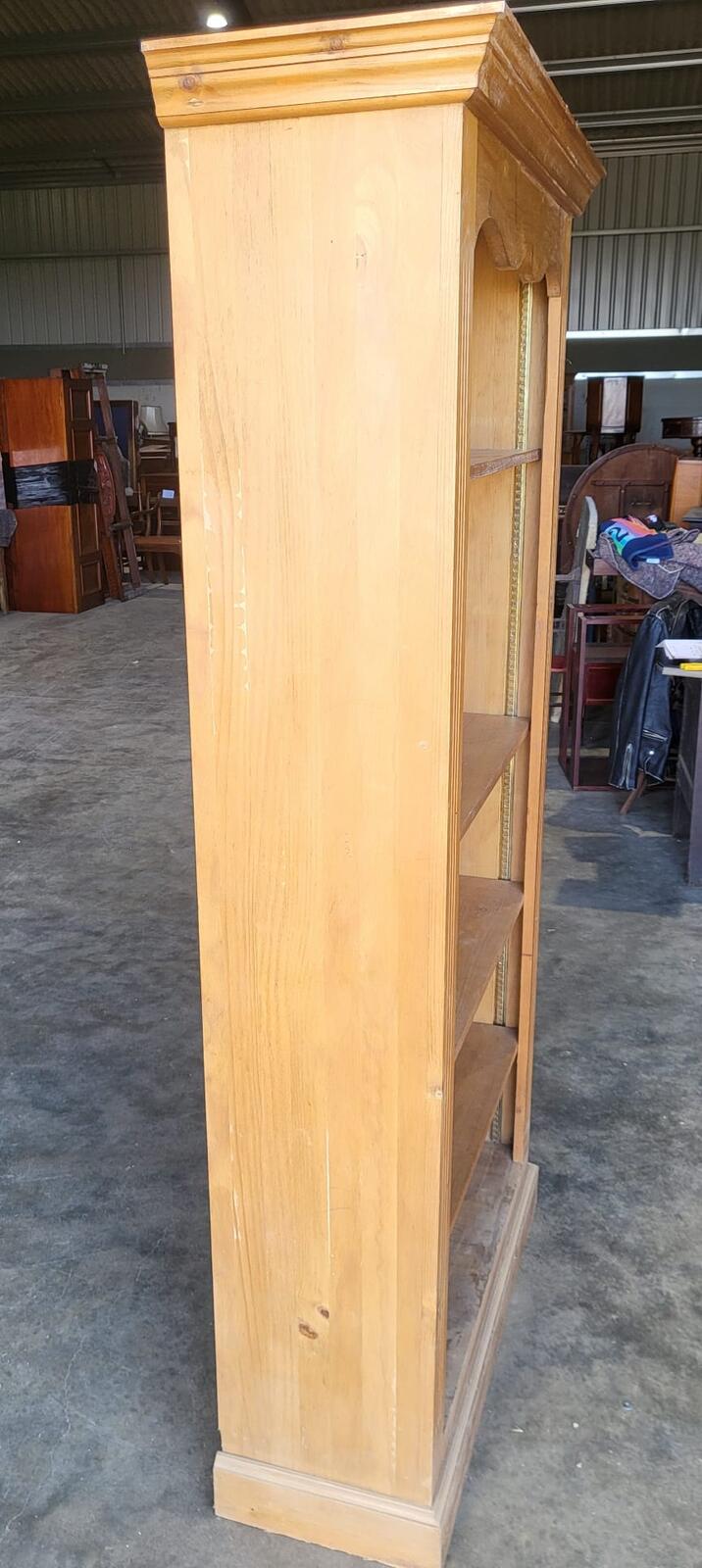 Tall pine open bookcase adjustable shelves cornice