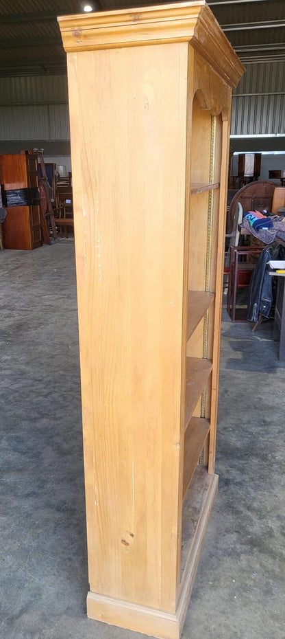 Tall pine open bookcase adjustable shelves cornice