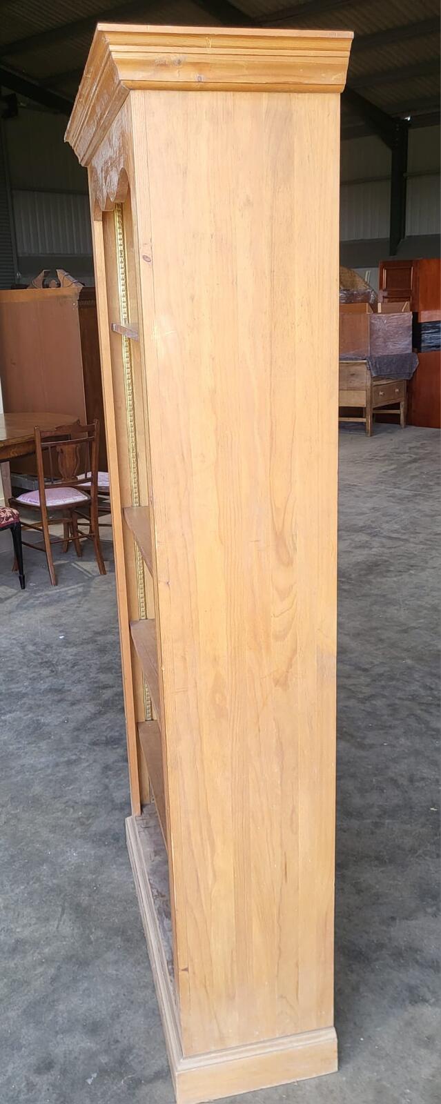 Tall pine open bookcase adjustable shelves cornice