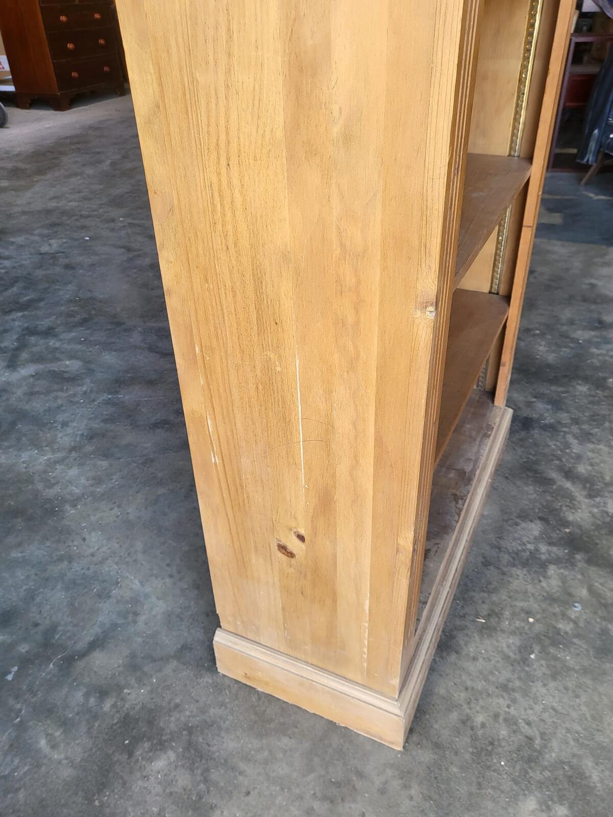 Tall pine open bookcase adjustable shelves cornice