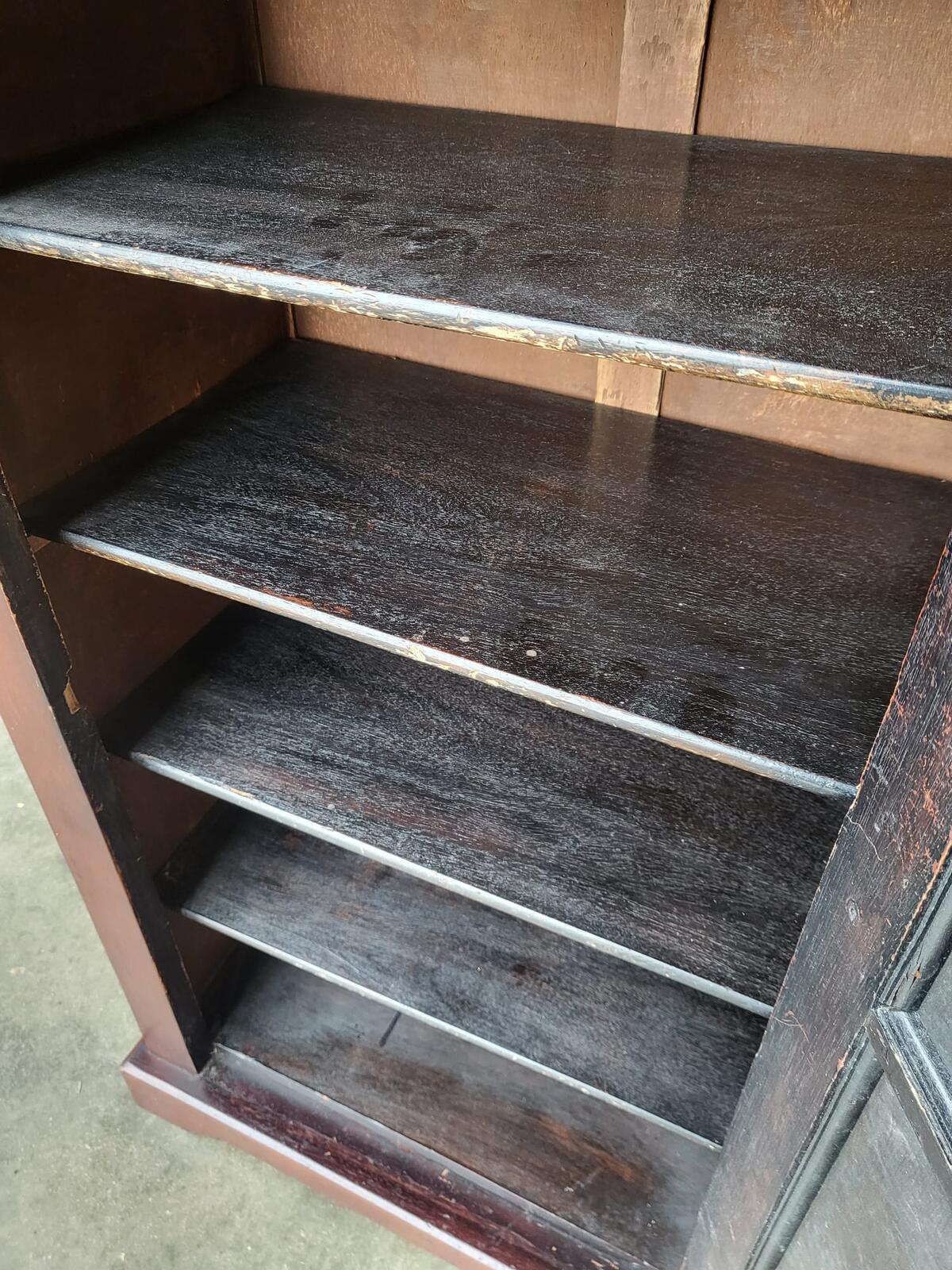 Antique tall small side end 1x door cabinet 5 shelves