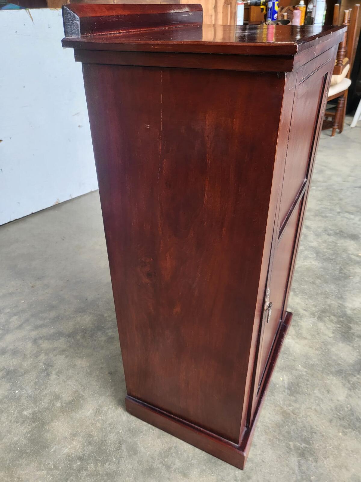 Antique tall small side end 1x door cabinet 5 shelves