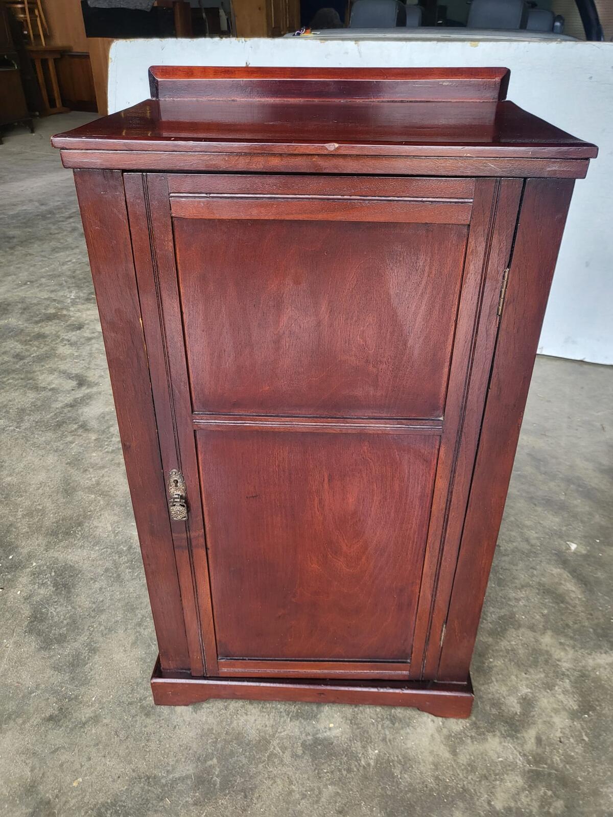 Antique tall small side end 1x door cabinet 5 shelves