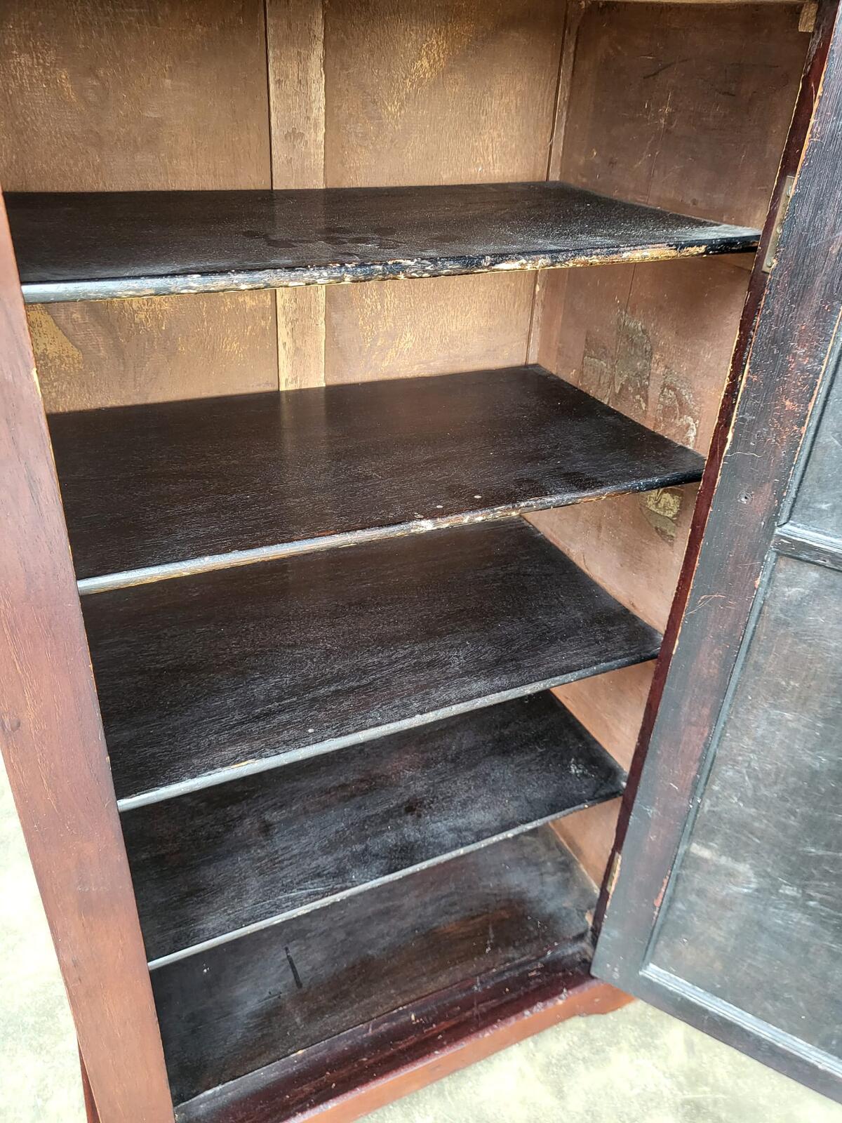 Antique tall small side end 1x door cabinet 5 shelves
