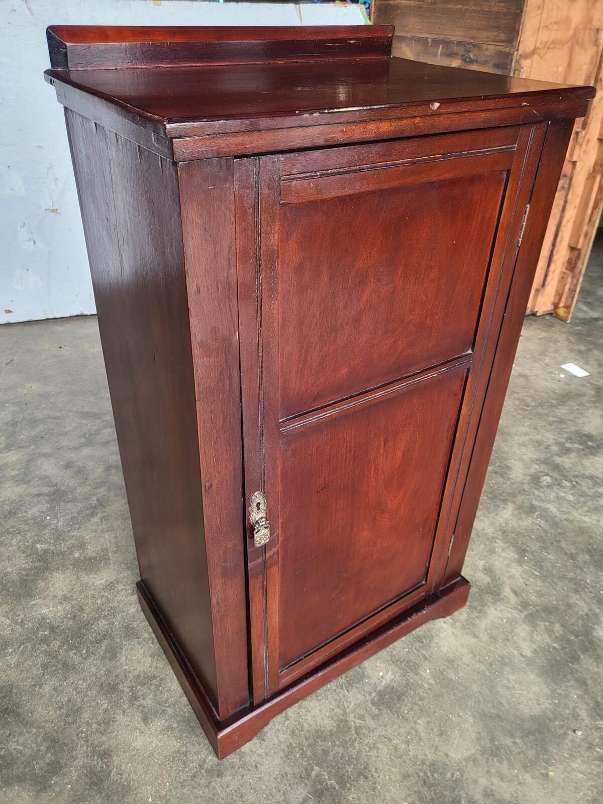 Antique tall small side end 1x door cabinet 5 shelves