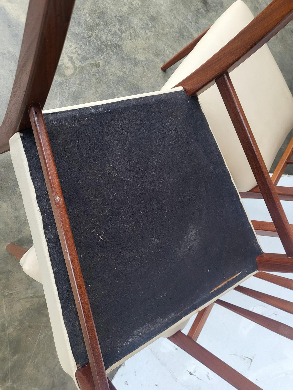 4 teak 70's square back dining chairs cream leather ?