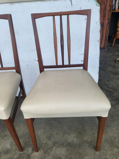 4 teak 70's square back dining chairs cream leather ?