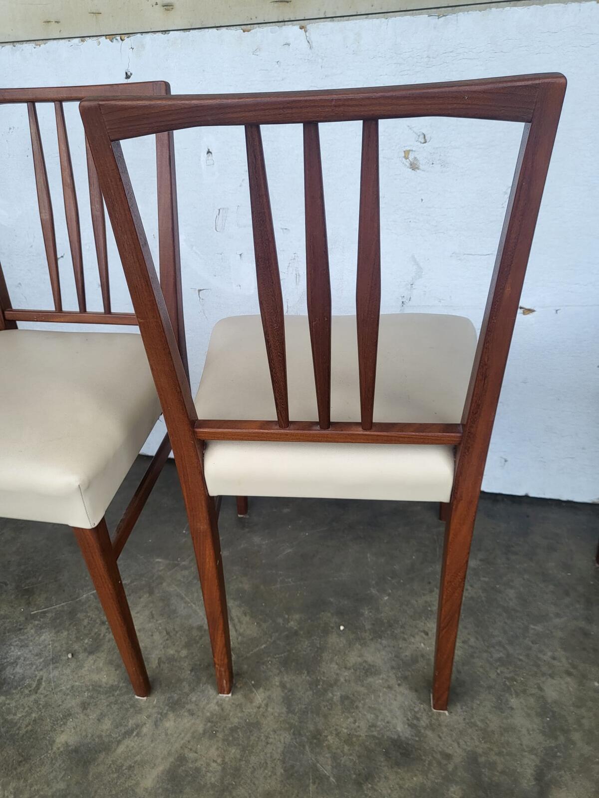 4 teak 70's square back dining chairs cream leather ?