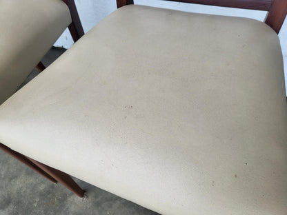 4 teak 70's square back dining chairs cream leather ?
