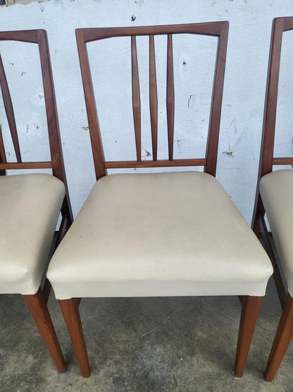 4 teak 70's square back dining chairs cream leather ?