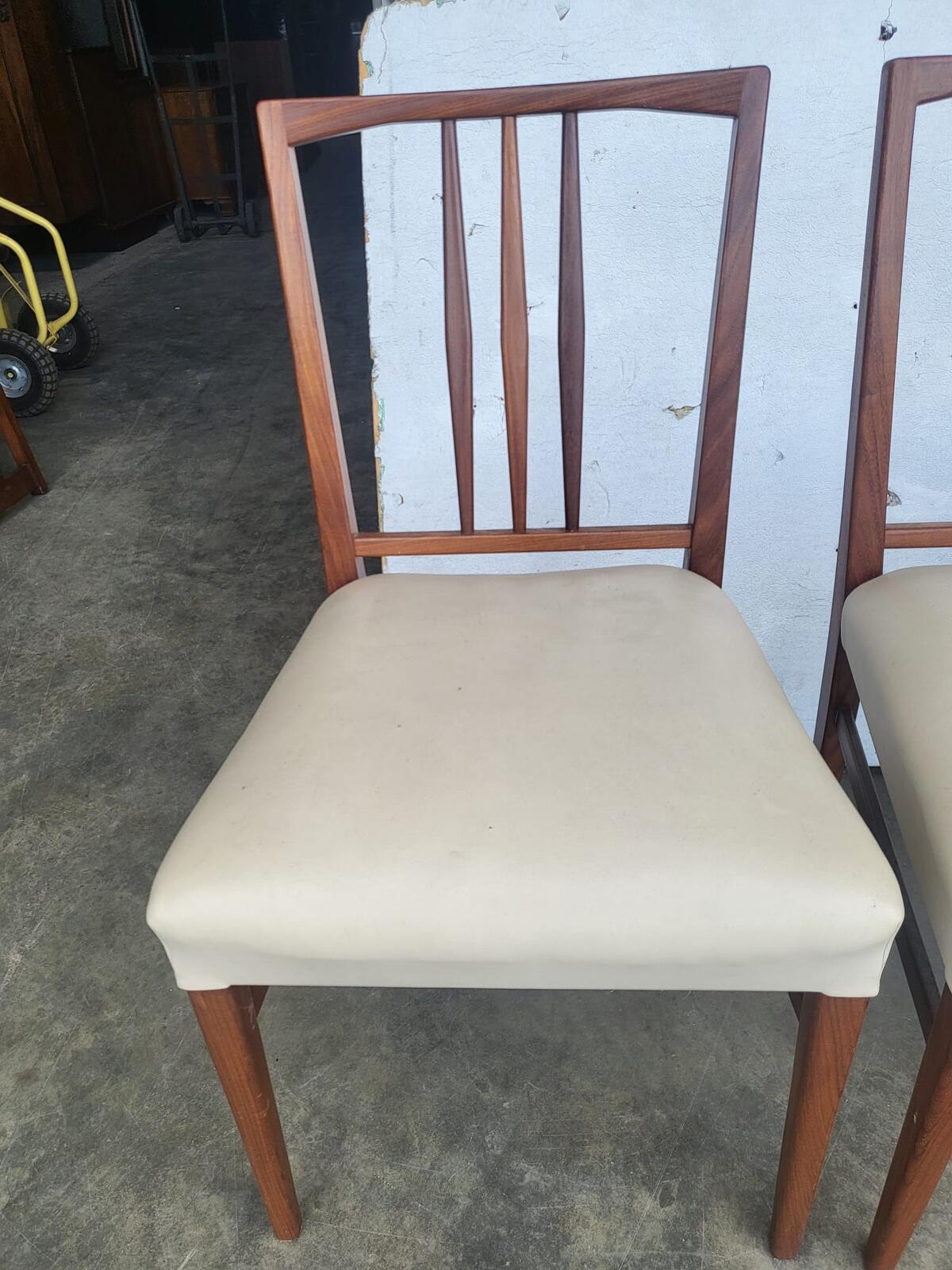 4 teak 70's square back dining chairs cream leather ?