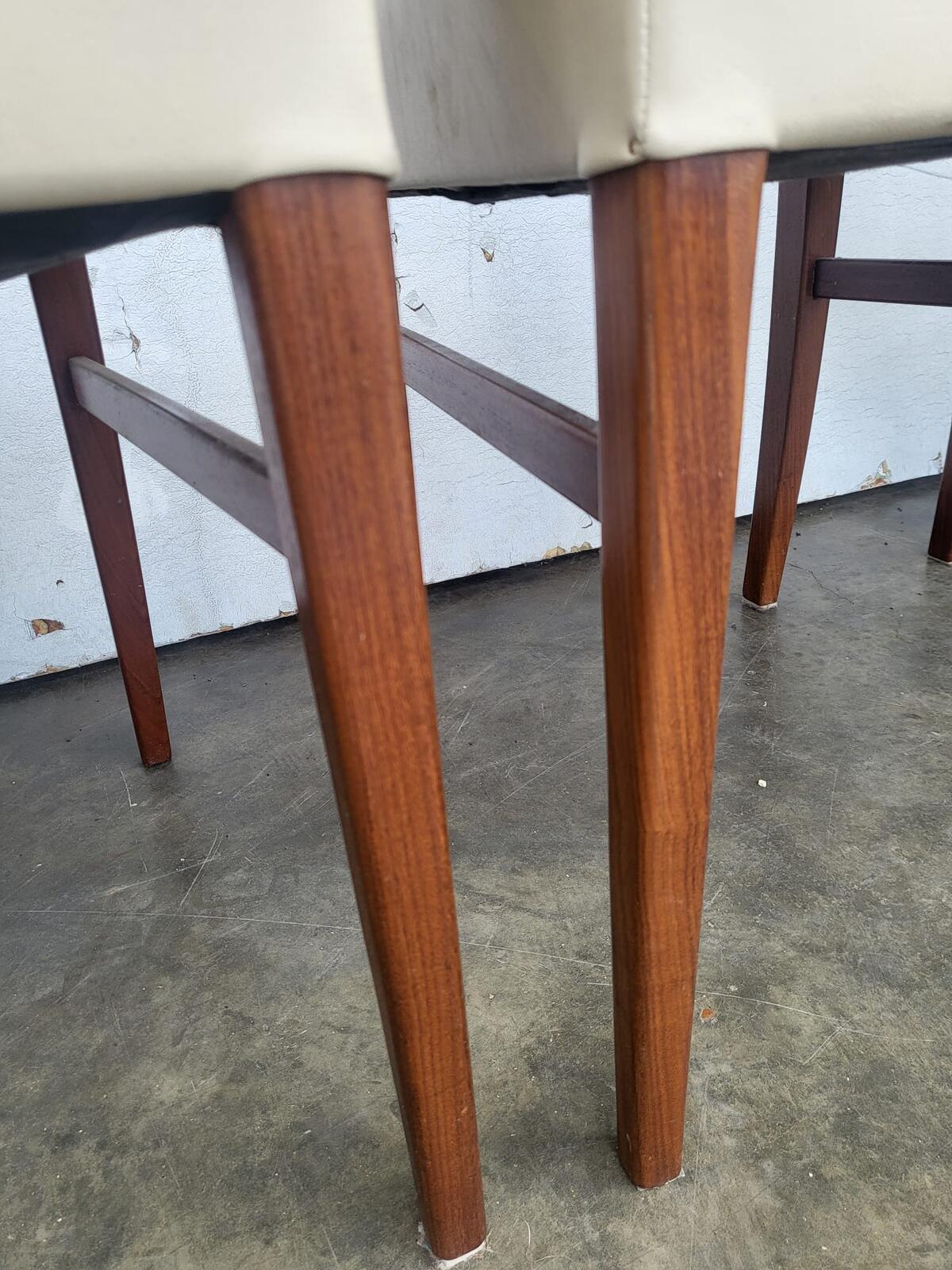4 teak 70's square back dining chairs cream leather ?