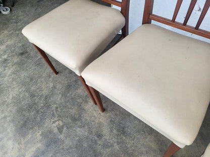4 teak 70's square back dining chairs cream leather ?