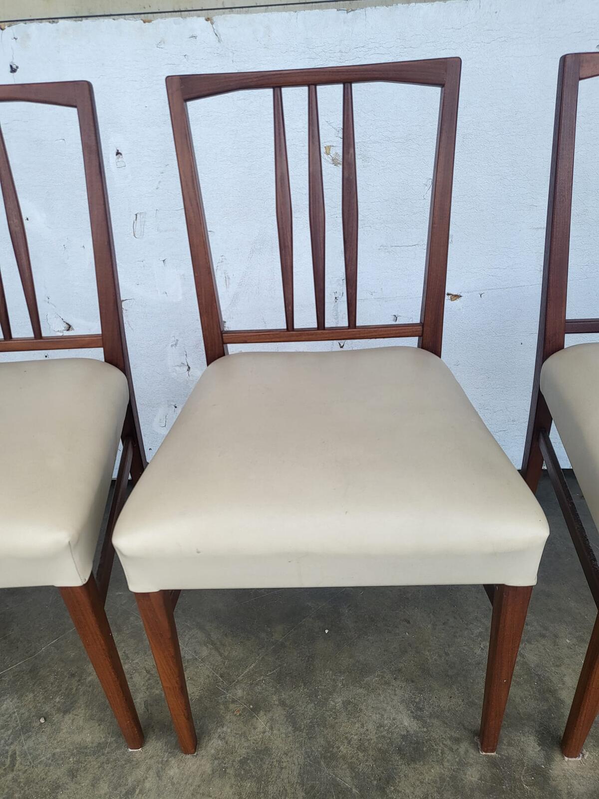 4 teak 70's square back dining chairs cream leather ?